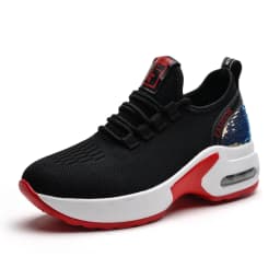 Women's Air Cushion Dance Shoes, Breathable Knit Jazz Sneakers with Sequins, Platform Walking Shoes for Modern Dancing 905
