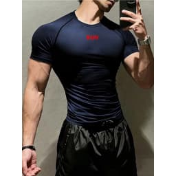 Men's Quick Dry Short Sleeve Gym Running Moisture Wicking Round Neck T-Shirt Training Exercise Gym Sport Shirt Tops Lightweight