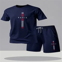 2026 Men's Set New Fashion Sports Set Men's Sports Shirt Set Men's Round Neck Short Sleeve Shorts Sports Set 2-piece Set