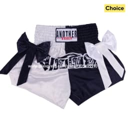 Thai Boxing Shorts Black White Fight Kickboxing Shorts Men Women Kids Muay Thai Boxing Shorts Bow Ribbons Gym MMA Training Pants