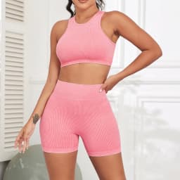 Washed Ribbed 2-Piece Yoga Set High Waist Biker Shorts Crop Top Women's Seamless Workout Outfit Gym Fitness Activewear