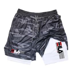 Double Deck Men's Compression Summer Gym Fitness 2-In-1 Double Layer Breathable Running Sports Shorts Casual Quick-Drying Beach