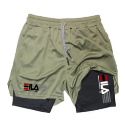 Double Deck Men's Compression Summer Gym Fitness 2-In-1 Double Layer Breathable Running Sports Shorts Casual Quick-Drying Beach
