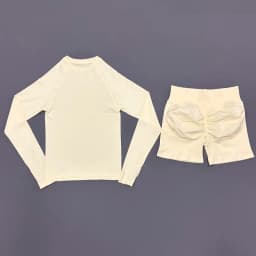 2 Piece Gym Set Women Yoga Crew Neck Long Sleeve Top Butt Lifting Seamless Shorts Soft Lightweight Pilates Daily Fitness Outfit