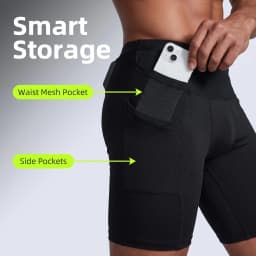 Men's High Waist Compression Running Shorts Quick Dry Breathable Gym Workout Marathon Shorts with Pockets