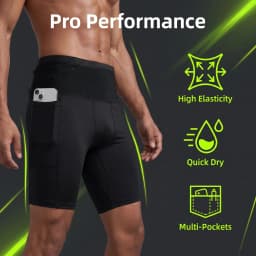 Men's High Waist Compression Running Shorts Quick Dry Breathable Gym Workout Marathon Shorts with Pockets