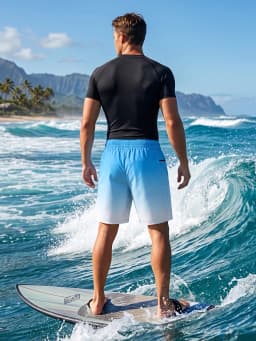 Mens Summer Casual Sport Surfing Suit 2 Piece Set Quick Dry Short Sleeve Rash Guard Board Shorts with Zipper Pocket Mesh Liner