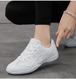 White Cheerleading Dance Shoes for Women Men Non-Slip Flexible Sole Breathable Mesh Athletic Training Sneakers for Gymnastics