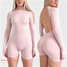 Denyf New-Women Activewear Bodysuit One Piece Backless Long Sleeve Short Leggings Seamless High Stretch for Yoga Run Gym Fitness