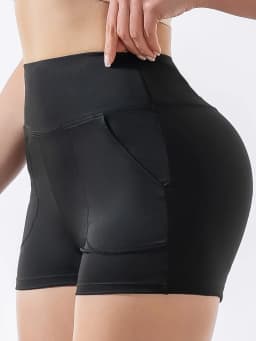 Women High Waist Pocket Yoga Shorts, Tight Butt Lifting 3 Inch Workout Shorts for Running Fitness Summer