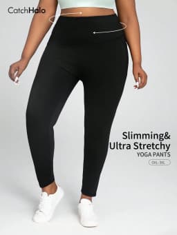 Plus Size Women Yoga Leggings With Pockets Black Compression Ultra Stretch High Waist Tummy Control Gym Workout Tights