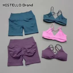 HISTELLO Vision Shorts Set Seamless Yoga Short Pants Suit Vision Twist Front Sports Bra Scrunch Butt Backless GYM Clothing