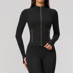 Women Zip Up Long Sleeve Yoga Jacket Thumb Hole Stand Collar Slim Crop Athletic Top Fitness Running Workout Gym Sport Outerwear