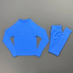2 Pieces Gym Set Women Crew Neck Thumb Hole Long Sleeve Slim Crop Shirt Scrunch Butt Leggings Stretchy Soft Yoga Pilates Suit