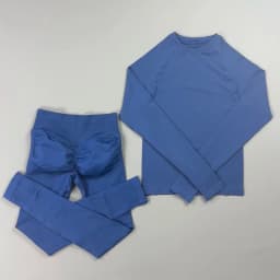 2 Pieces Gym Set Women Crew Neck Thumb Hole Long Sleeve Slim Crop Shirt Scrunch Butt Leggings Stretchy Soft Yoga Pilates Suit