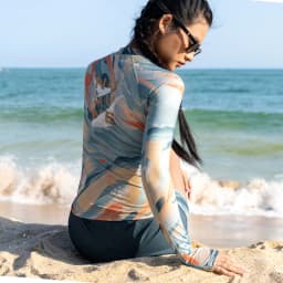 Nu-June Women's Swimsuit Print Surf Rash Guard Long Sleeve Quick Dry Swim Shorts Set Sport Sun Protection Bathing Suit Swimwear