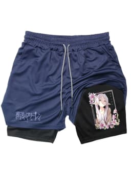 Frieren Print Men's Shorts Summer Double Layer Letter Print Quick Drying Pants Fitness 2in1 Tracksuit Sportswear Workout Short