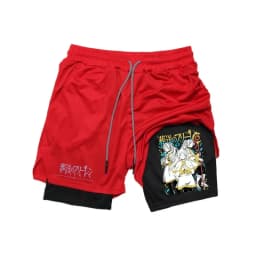 Frieren Print Men's Shorts Summer Double Layer Letter Print Quick Drying Pants Fitness 2in1 Tracksuit Sportswear Workout Short