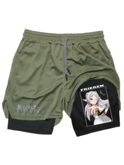 Frieren Print Men's Shorts Summer Double Layer Letter Print Quick Drying Pants Fitness 2in1 Tracksuit Sportswear Workout Short