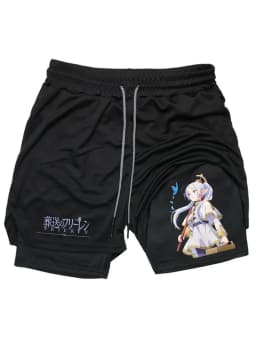 Frieren Print Men's Shorts Summer Double Layer Letter Print Quick Drying Pants Fitness 2in1 Tracksuit Sportswear Workout Short