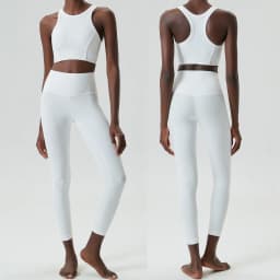 High Impact Gym Suit Women Ribbed Fabric Two Pieces Fitness Yoga Set Slim Fit Stretchy Running Sportswear Workout Clothes