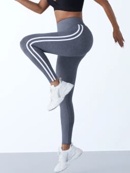 One Piece Casual Sports Side Stripe Pants High Waist 4 Way Stretch Breathable Running Workout Yoga Leggings Activewear For Women