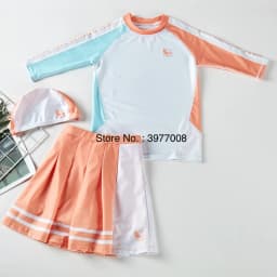 Swimsuit for Girls Long Sleeve Rash Guard Skirted Swim Shorts UPF50 UV Protection Children's Swimwear Beach Bathing Suit Kids