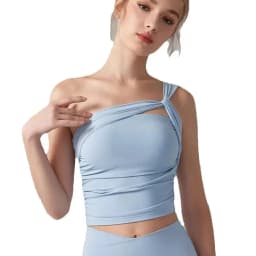 Women's Shock-Absorbing Single Shoulder Sports Bra Fixed Cup Yoga Fitness Vest Top for Running Underwear