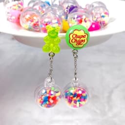 1Pair Stud Earring Multicolours Gummy Bear Resin Candy Charms With Ball Fashion Jewelry Gift