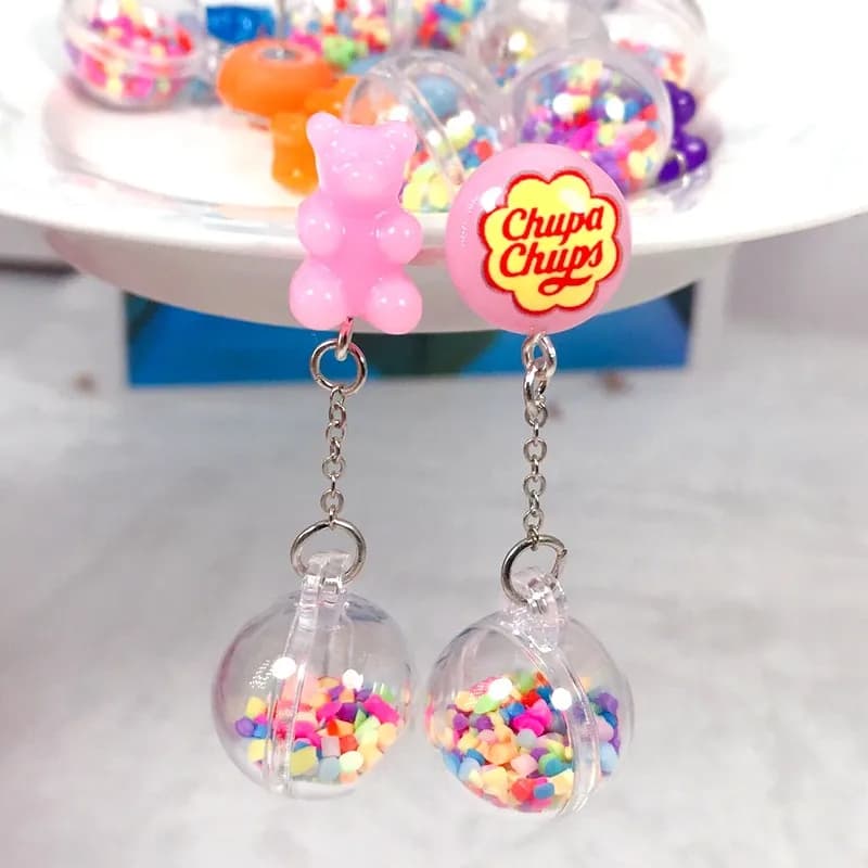 1Pair Stud Earring Multicolours Gummy Bear Resin Candy Charms With Ball Fashion Jewelry Gift