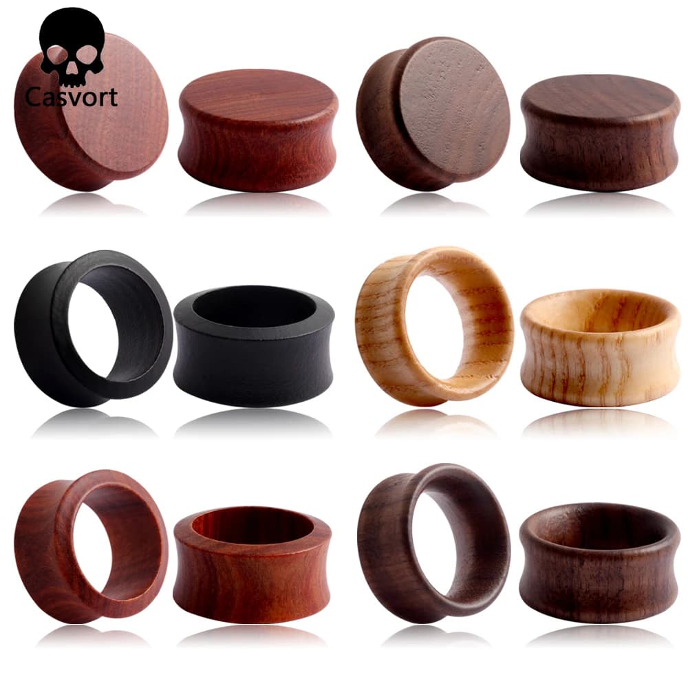 Casvort 2PCS Piercing Wood Ear Plugs Tunnels Body Jewelry Ear Gagues Fashion Women Men Expanders Earring Gift