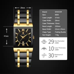 WWOOR Brand Luxury Gold Bracelet Men's Watches Fashion Square Quartz Wrist Watch For Men Stainless Steel Waterproof Reloj Hombre