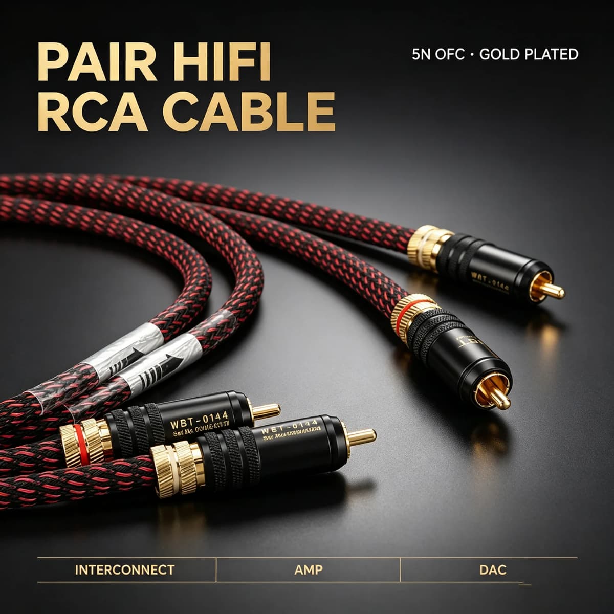 New Pair Hifi Audio 5N OFC RCA Audio Interconnect Cable Hi-End RCA to RCA Extension Cable with Gold Plated RCA Connector Plug