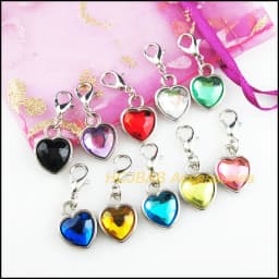 20Pcs Dull Silver Plated Retro Mixed Acrylic Heart With Lobster Claw Clasps Charms 12.5x16.5mm