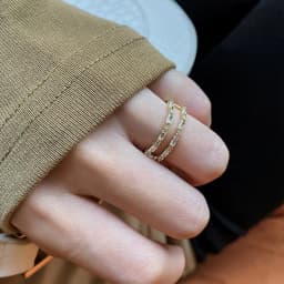 New Classic Zircon Gold Color Double Layer Open Rings For Womens South Korea Fashion Jewelry Gothic Party Girls' Luxury Ring Set