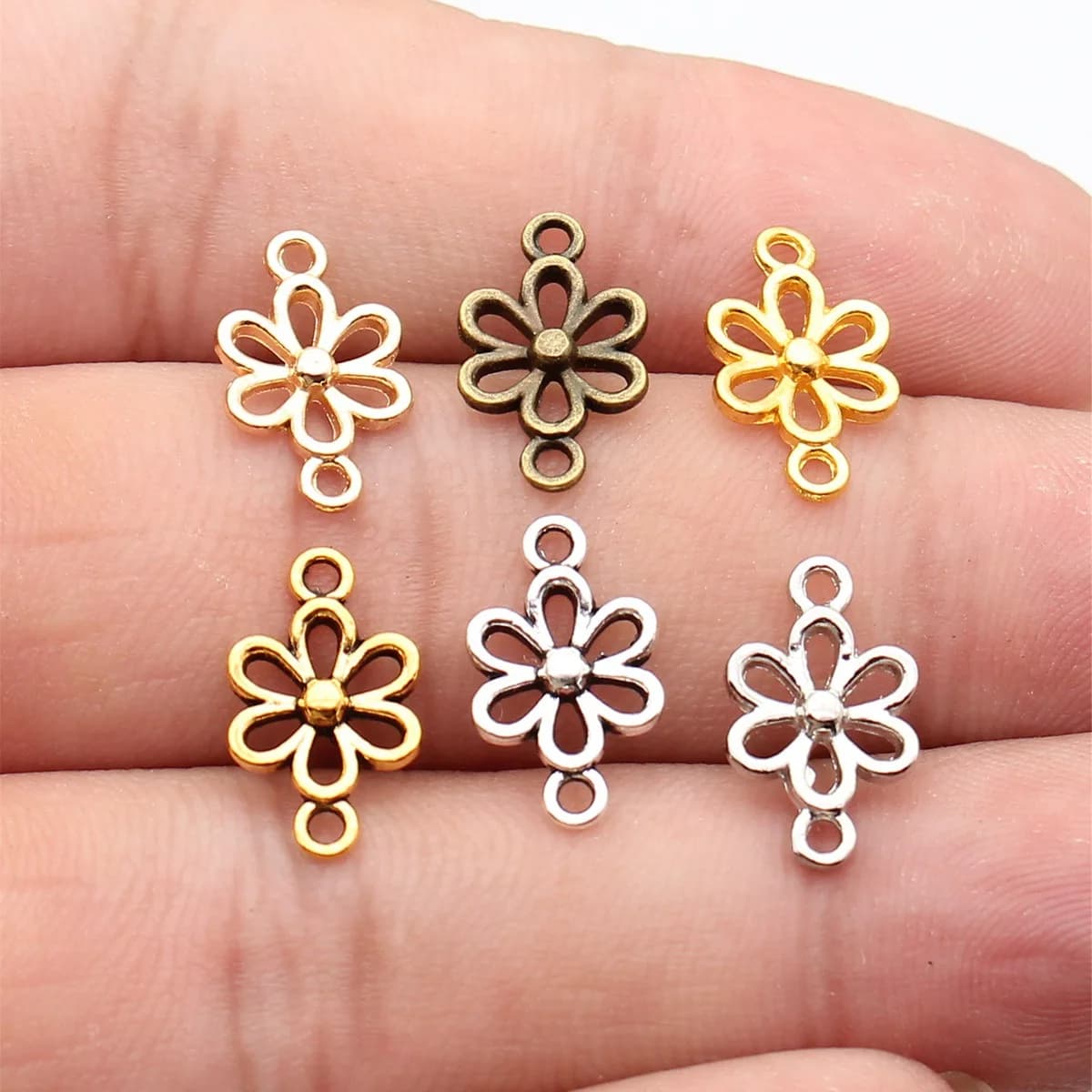 WYSIWYG 40pcs 15x9mm 6 Colors Flower Connector Charms For Jewelry Making DIY Jewelry Findings