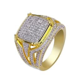 Milangirl Punk Full Zircon Puffed Marine Micro Paved Stone Rings For Men Hip Hop Iced Out Geometry Ring Cool Male Jewelry