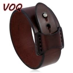 VOQ Punk Geometric Design Black with Brown Genuine Leather Wristband Cuff Bracelet for Unisex Jewelry Creative Gifts Pulseras