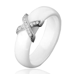 Fashion 2 Layers Black White Ceramic Crystal Wedding Rings For Women Wedding Jewelry Stainless Steel Rhinestone Engagement Gifts