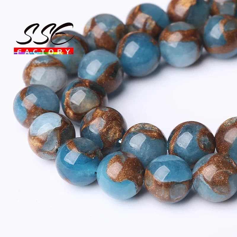 Lake Blue Cloisonne Round Stone Beads Natural Spacer Beads For Jewelry Making DIY Bracelet Accessories 15'' 6/8/10mm Wholesale