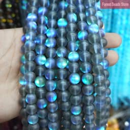 6 8 10 12MM Matte Gray Austria Crystal Glitter Moon Stone Round Beads for Jewelry Making DIY Charms Bracelet Necklace 15"Strand