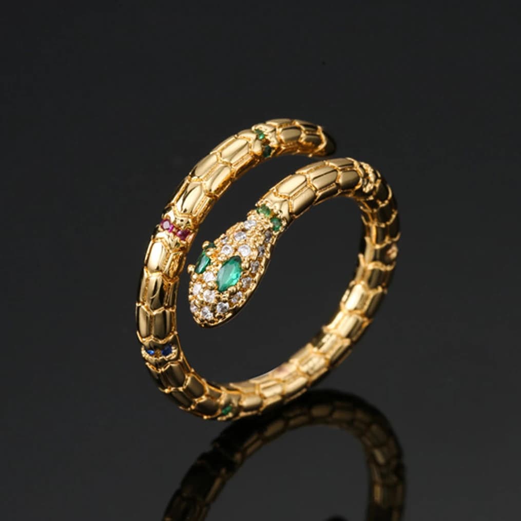 Fashion Gold Color Snake Ring For Women Girl Adjustable Exquisite Shiny Cubic Zirconia Finger Ring Wedding Jewelry Gift