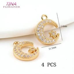 Gold Color Plated Brass and Zircon Moon charm pendant European fashion handmade beaded necklace pendant accessories