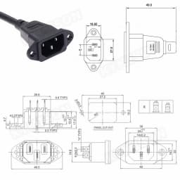 IEC320 C14 to C13 Extension cord,C14 with screw holes and C13 Short, 30cm lenght, H05VV-F 3G0.75mm