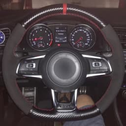 CARDAK Black Suede Leather Car Steering Wheel Cover for Volkswagen Golf 7 MK7 GTI R VW Polo Scirocco 2015 2016