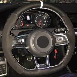 CARDAK Black Suede Leather Car Steering Wheel Cover for Volkswagen Golf 7 MK7 GTI R VW Polo Scirocco 2015 2016