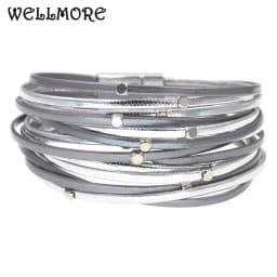 WELLMORE Leather Bracelets for Women Simple Bead Multilayer Wide Wrap Bracelet 6 Size 9 Colors Bracelets Female Jewelry Wholesal