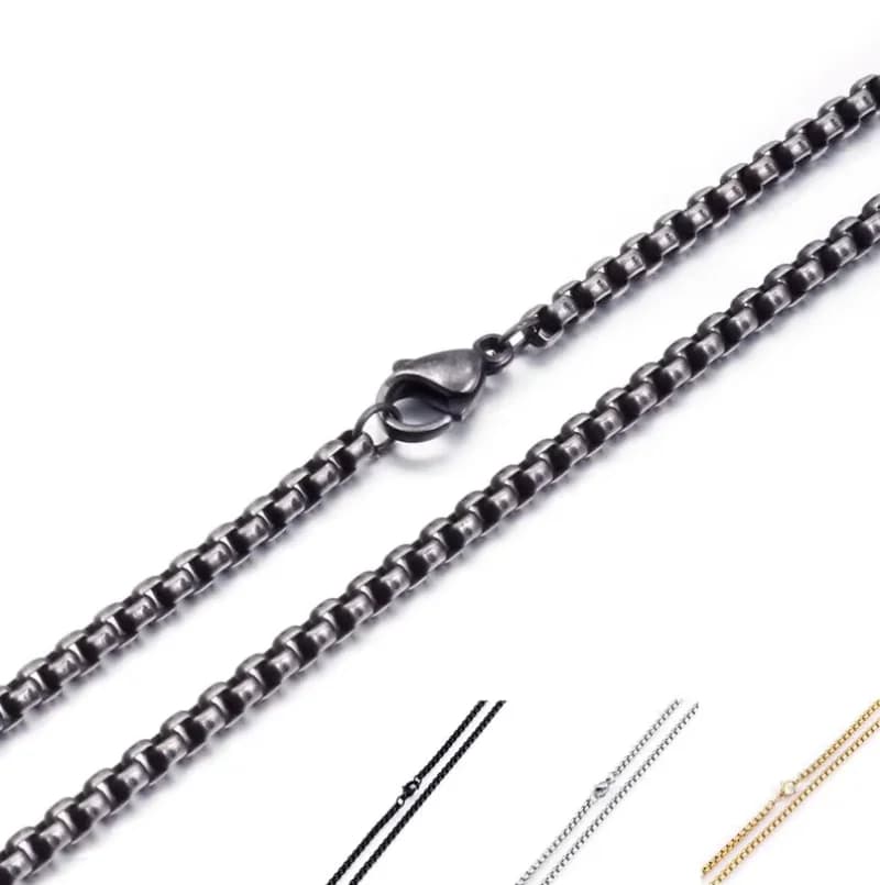 3mm Titanium Link Square Pearl Chains Black/Gold Color Vintage Stainless Steel Long Choker Necklace For Men Fashion Jewelry