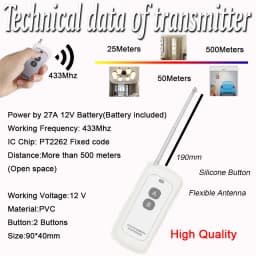 433MHz Wireless Universal Wide Range 500m Remote Control AC 220V 1CH 2 Gangs RF Relay Receiver and Transmitter for Light/Bulb/LE