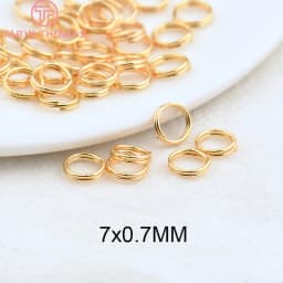 (3668) 50PCS 5x0.7MM 7x0.7MM 24K Gold Color Plated Brass Double Loop Jump Rings Split Rings High Quality Jewelry Accessories